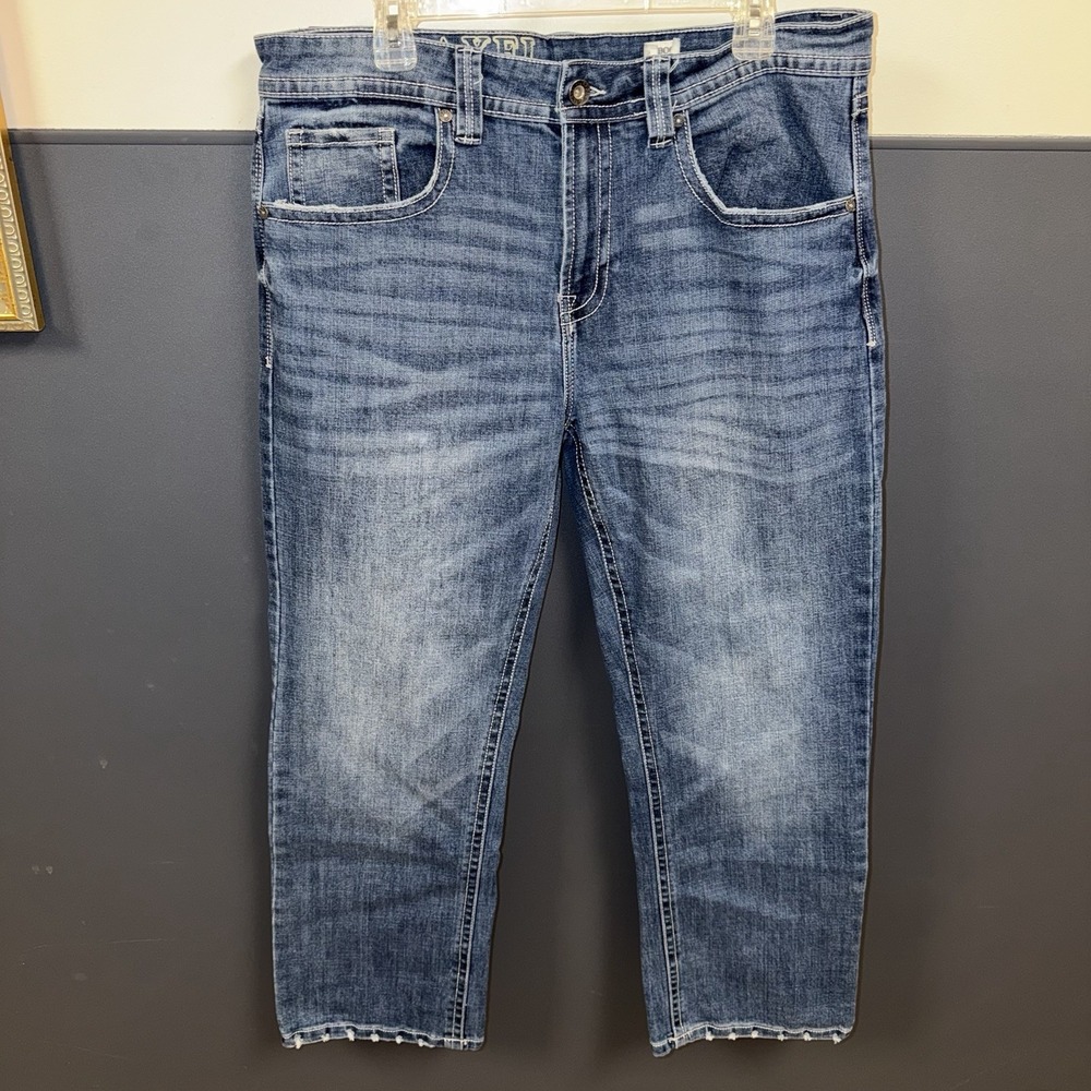 TK Axel Jeans Men 36x30 Slim Boot Cut Med Wash Denim Pants Flap Pock Stitch Seam